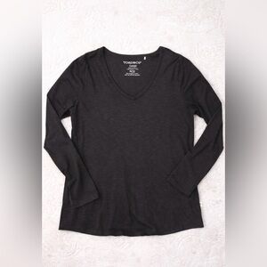 Toad&Co Eco V-Neck Long Sleeve Tee Black Organic Cotton Tencel Stretch L